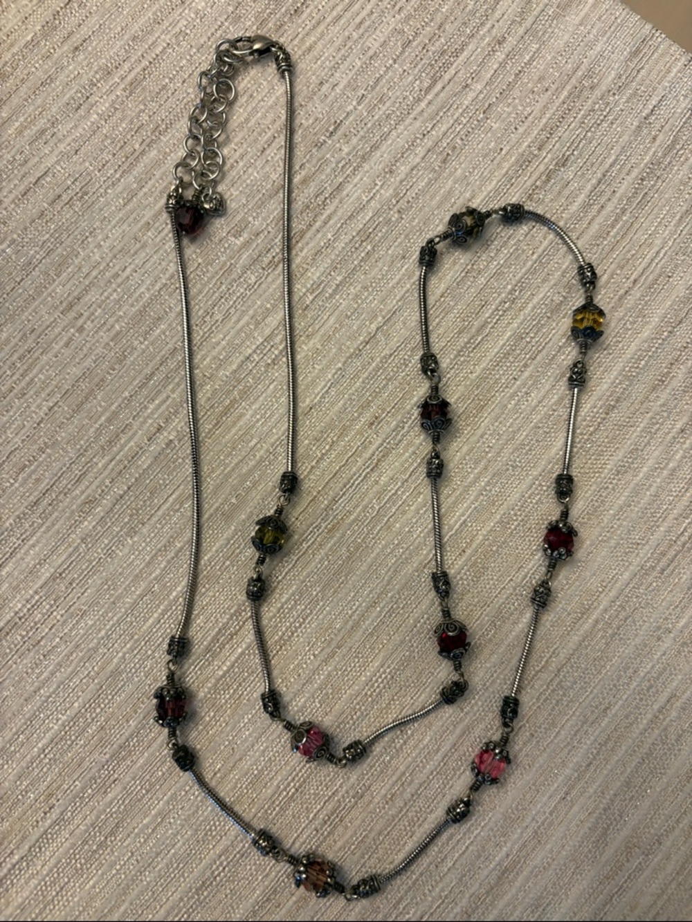 Brighton Silver-Tone Necklace with Pink, Red and Yellow Beads